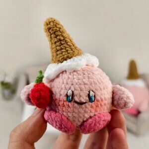 Handmade Amigurumi Crochet Ice Cream Cone Kirby Plushie